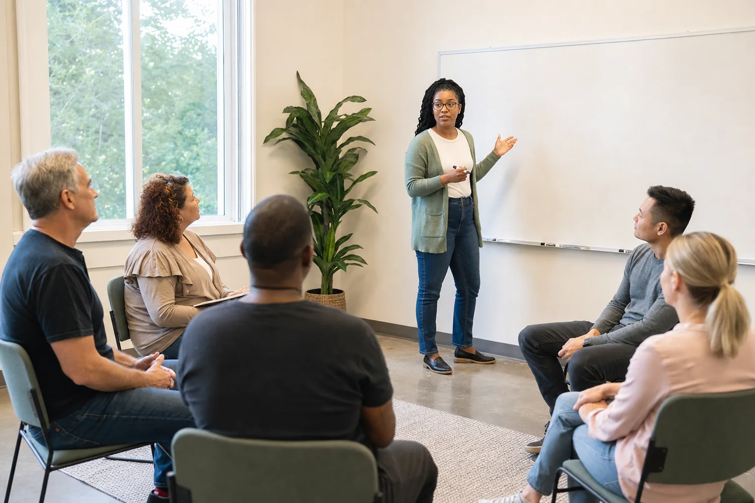Adults participating in a facilitated parenting education workshop